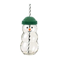 Gobelet en verre avec paille motif bonhomme de neige, mignon, avec couvercle en forme de chapeau, 20oz, pour café et boissons