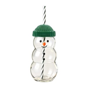 Vaso de cristal con pajita y diseño de muñeco de nieve, oso de miel y sombrero, bonito vaso de 20oz para café y bebidas - Product Image 1