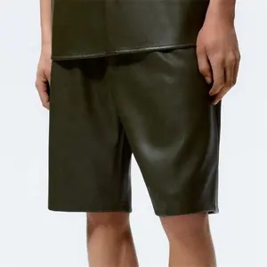 OEM Custom High Quality Knee Length Side Back Patch Pocket Leather Shorts for Men