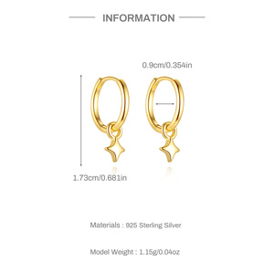 Boucles d'oreilles pendantes en argent sterling S925 plaqué or 18 carats avec pendentif étoile à quatre branches, bijoux raffinés en argent, cadeau - Product Image 6