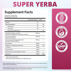 OEM/ODM مضادات الأكسدة القابلة للتخصيص <span class=keywords><strong>Yerba</strong></span> <span class=keywords><strong>Mate</strong></span> مكمل عشبي مع فيتامين واشواغاندا تعزيز التركيز والشاي - Product Image 2