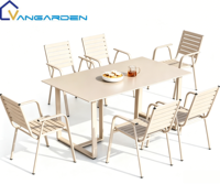 Ensemble table et chaises de salle à manger en pierre frittée moderne et durable pour l'extérieur, design empilable, cadre en aluminium résistant à la rouille pour jardins et hôtels