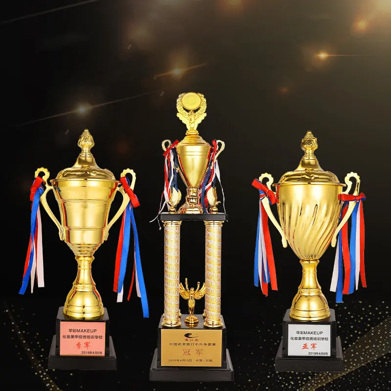 EU wholesale acrylic base large size customized gold foil logo sports awards cheap metal trophy