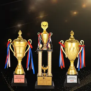 EU Wholesale Acrylic Base Large Size Customized Gold Foil Logo Sports Awards Cheap Metal Trophy