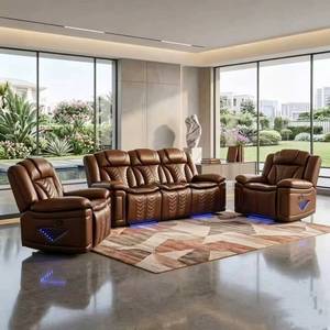 Sillón Reclinable Seccional de Cuero Ecológico Ajustable Manualmente, Marca Frank Luxury, con Portavasos, Ideal para Sala de Estar o Cine en Casa - Product Image 2