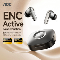 Écouteurs sans fil TWS AOC à marque privée, étanches, pour le sport et le gaming, à faible latence, intra-auriculaires, avec réduction de bruit ENC, autonomie prolongée, vente en gros