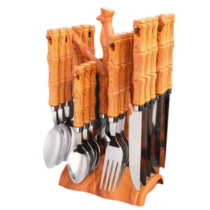 Thép không gỉ bạc cuchara juegos de cubiertos gỗ xử lý Flatware đặt dao muỗng nĩa 24 cái thiết lập dao kéo talher - Product Image 4