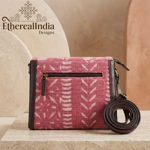 Handmade <b>Rug</b> Fabric Box Sling Bag Block Print <b>Boho</b> Shoulder Bag Rexine Vegan Leather Small Purse - Product Image 3