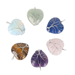 Nuevo Colgante de Piedra de Cristal Natural en Forma de Corazón, Árbol de la Vida en Plata, Joyería Envuelta en Alambre, Collar con Colgante - Product Image 1