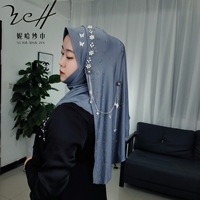 Foulard uni orné de perles complexes et de strass en cristal – Long foulard musulman
