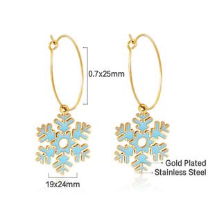 Pendientes de Aro con Diseño de Árbol de Navidad, Muñeco de Nieve y Copo de Nieve, Elegantes y Lindos, de Acero Inoxidable con Baño de Oro de 18k, para Mujer - Product Image 4