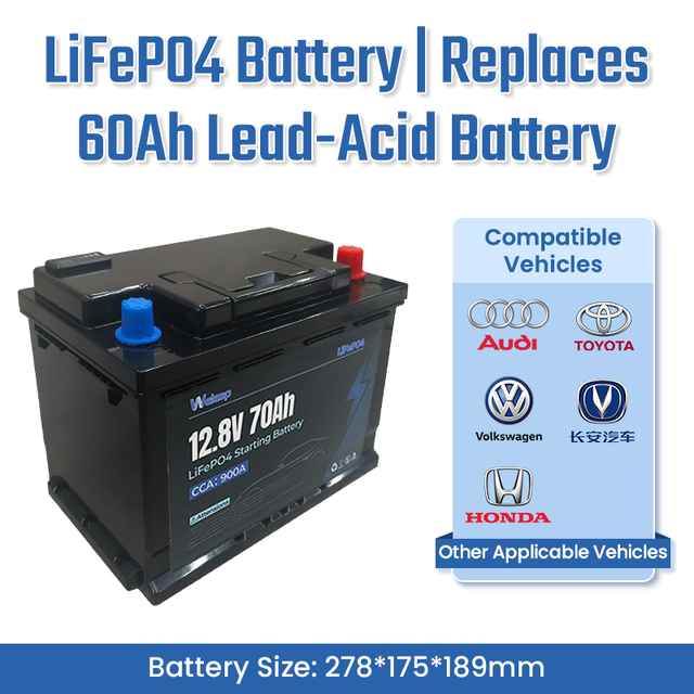 12.8V 70Ah LiFePO4 Starting Battery for European Cars Replaces DIN H7 Battery