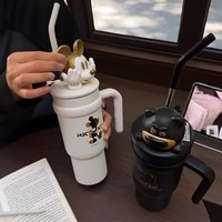 Gobelet isotherme en acier inoxydable de dessin animé, thermos à café pour filles, bouteille d'eau avec paille