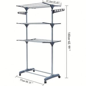 <b>Folding</b> Laundry Clothes Horses Dryer Rack Free-Standing Rolling Portable Hanger Stainless Steel Drying Rack for Outdoor Indoor - Product Image 6