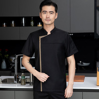 Uniforme de chef pour homme, uni, fin, à manches courtes, boutons latéraux, dos en polyester, toile gaufrée, pour barman, cuisine, hôtel, restaurant