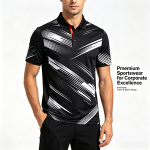 Polo de golf grande taille personnalisé avec impression intégrale, respirant, en polyester et élasthanne, haute qualité, coupe courte ou longue, idéal pour l'été - Product Image 1
