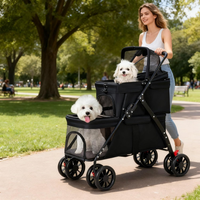 Poussette double pour animaux de compagnie OEM pour chiens et chats de petite et moyenne taille, chariot de voyage pliable avec 2 porte-gobelets et roues verrouillables
