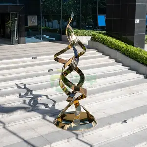Modern Garden Abstract Art Design Stainless Steel Gold Ribbon Metal Sculpture Art Electroplated Stainless Steel Sculpture