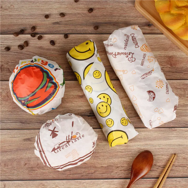 Impresión de logotipo personalizado, papel de embalaje de papel a prueba de aceite, hamburguesa, sándwich, a prueba de grasa, Shawarma, cera de grado alimenticio