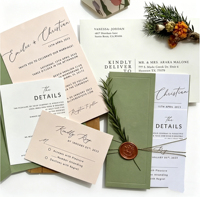 Cartes de remerciement personnalisées pour mariage en papier d'art laminé avec enveloppe, format sur mesure