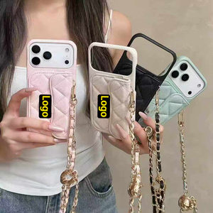 Funda de Piel para Teléfono con Correa Cruzada para Mujer, con Cordón para <span class=keywords><strong>iPhone</strong></span> 14 15 16 17 Pro Max, Funda con Cadena y Ranuras para Tarjetas - Product Image 1