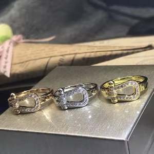 2025 mode américaine U8 en forme de fer à cheval plein de diamants plaqué argent or rose paire bague pour mariage fiançailles Style religieux