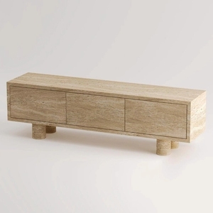 Wabi-Sabi <span class=keywords><strong>Banc</strong></span> TV en travertin naturel Meuble TV design moderne <span class=keywords><strong>Rangement</strong></span> monolithique Fabriqué à la main pour les résidences de salon de luxe - Product Image 2