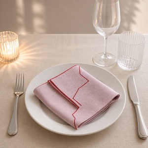 Classic Cotton Table Napkins Red <b>Stitched</b> Edge Plain Dyed Rectangle Home <b>Decoration</b> Handmade Machine Washable - Product Image 5