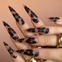 Faux ongles longs, pointus et larges, couleur nude, à presser, motif floral peint à la main, vente chaude, amovibles, pour usage quotidien féminin