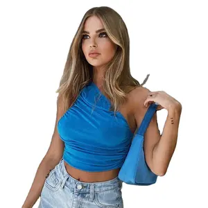 2022 Summer Sexy One Shoulder Korsett Crop Top für Frauen 26 Farbe träger los Bustier Y2K Streetwear Tank Top mit kurzer Länge