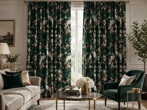 Cortina con diseño de ensueño de pájaros, de terciopelo o opaca, estilo Art Nouveau, cada panel es elegante y decorativo para la sala de estar - Product Image 4