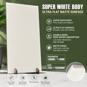 Carrelage en porcelaine super blanc Guangdong Foshan 7500x1500mm, finition velours doré mat, absorption zéro, double face, pour sol et mur - Product Image 3