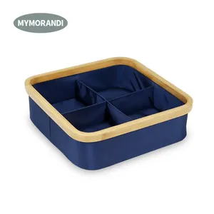 Storage Box Bamboo Amazon Hot Sale Bamboo Frame Fabric Storage Box Clothes Organizer With 4 Compartments