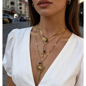 Collana Vintage di Lusso con Ciondolo a Cuore e Croce in Acciaio Inossidabile, Moneta <span class=keywords><strong>Antica</strong></span> e Perline, Gioiello Versatile con Pietre Naturali per Donne - Product Image 5