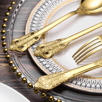 Ensemble de couverts rétro en acier inoxydable 410 avec poignée gaufrée, finition miroir or et argent, pour hôtels et restaurants
