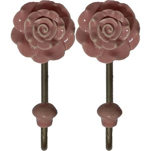 PARIJAT Handicraft 2-Piece Set 6-Inch Pink Rose Flower Ethnic Ceramic Steel <b>Wall</b> Mounted <b>Key</b> Hat Coat Rack Bathroom <b>Wall</b> <b>Hook</b> - Product Image 5
