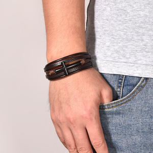 Pulsera trenzada multicapa de cuero negro marrón POYA para hombre con hebilla magnética cruzada de acero inoxidable envoltura de moda - Product Image 6