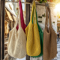 Sac seau d'été en macramé pour femme, pochette pour téléphone, sac à main en corde de coton ajouré fait main, grand sac à main pour filles, sac en corde tressée à la main