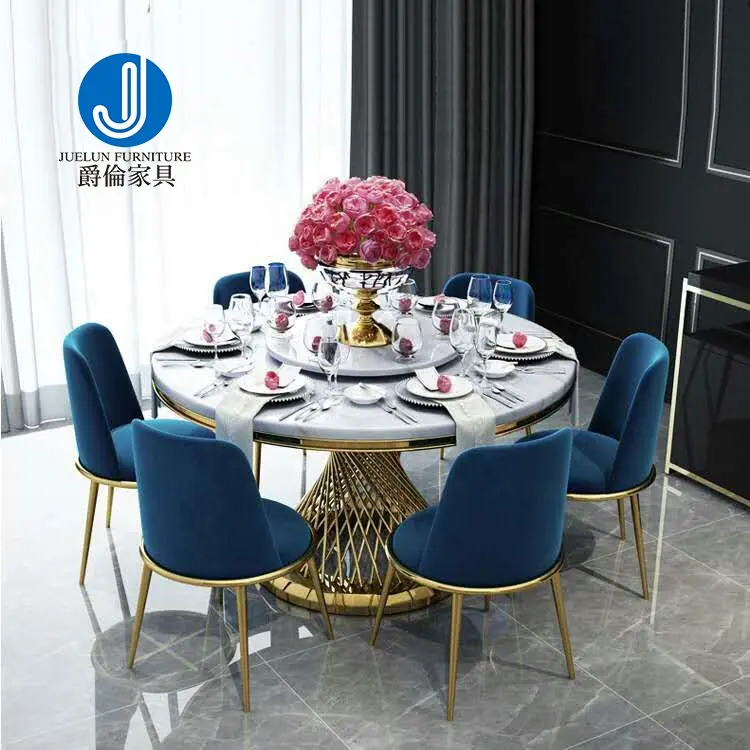 White marble and gold stainless steel dining table round dinner table set