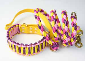 <strong>Tactical</strong> Hund Quick Release <strong>Dog</strong> <strong>Collar</strong> Leash Set Solid PVC Vegan Leather Wide Paracord Coated Webbing Hands-Free for Pets - Product Image 2