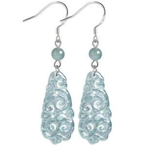 Natural genuine A-grade jadeite blue water As expected <b>earrings</b> S925 <b>silver</b> ice-grade jade <b>earrings</b> ancient style <b>earrings</b> - Product Image 5