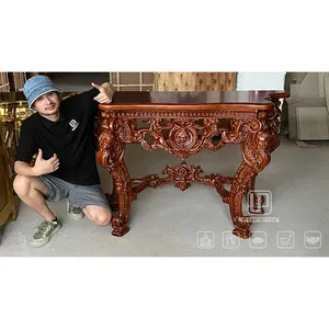 Factory Custom Non-Fading Furniture Set Solid Wooden Hand Carved Console Table