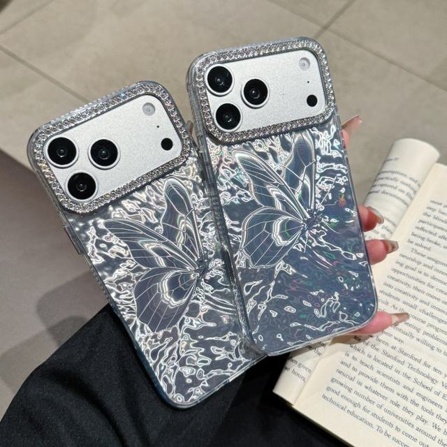 Bling Glitter Butterfly Gradient Diamond Phone Case for iPhone 18 17 Air 15 14 13 12 11 Pro Max 16 Plus Plating Shockproof Cover