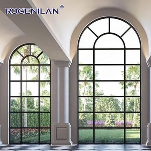 Fenêtres en verre fixe ultra-étroites et cintrées sur mesure ROGENILAN, fenêtres panoramiques en aluminium avec vitrage trempé et grilles - Product Image 6