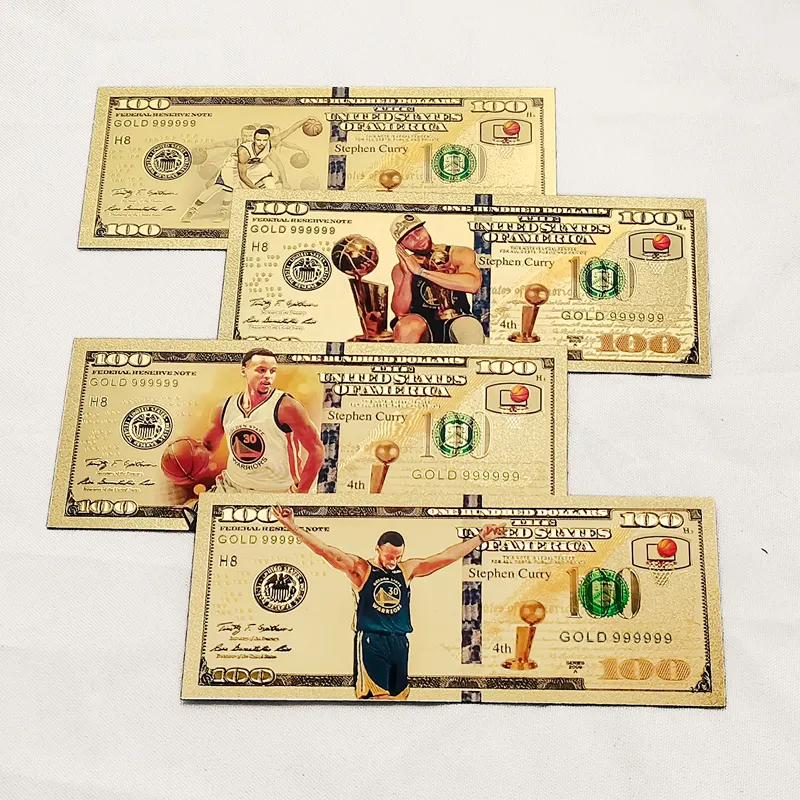 Wholesale American Basketball Star Curry 100 Dollars Banknote Plastic Gold Plated Banknote