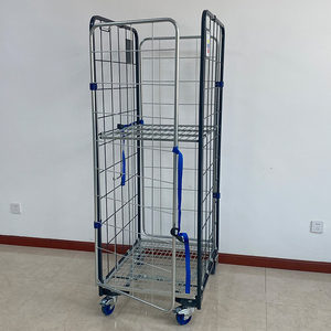Katlanır galvanizli Metal depo dört Castor tekerlek endüstriyel depolama taşıma kargo kafesi market arabası - Product Image 1
