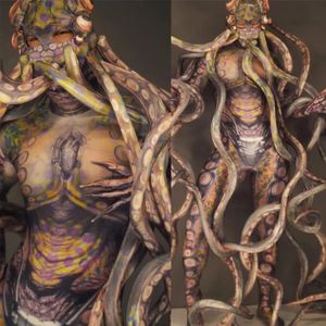 Kostum tarik pesta Cosplay Halloween Bodysuit elastis bermain peran jumpsuit Pria Wanita tentakel Monster mengerikan - Product Image 5