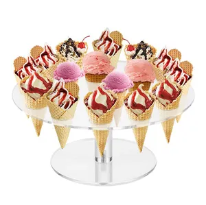 Custom assemble acrylic ice cream cone display stand holder hot sale on Amazon retail round 16 holes party sweet ice cream stand