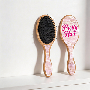 Brosse démêlante en bois de bambou avec logo personnalisé, qualité supérieure, poils de sanglier bouclés, pour sèche-cheveux, pour femmes - Product Image 2