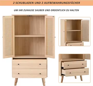 Modern <strong>Rattan</strong> Design Sideboard <strong>Chest</strong> <strong>of</strong> <strong>Drawers</strong> with 2 <strong>Rattan</strong> Doors and 2 <strong>Drawers</strong> for Bedroom &amp; Living Room - Product Image 6